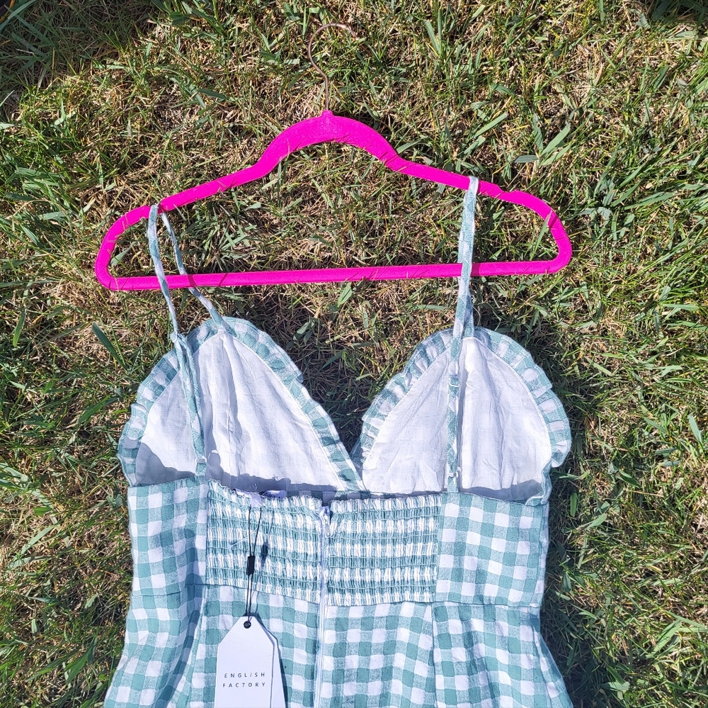 English Factory Blue and White Gingham Midi Dress - Picture 3 of 4